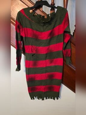 Freddy Krueger Costume Striped Red and Green Women's Knit Sweater Dress